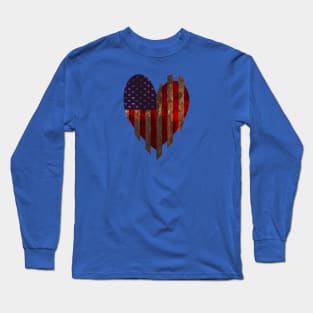 American Stripe and Stripe Rustic Heart Flag Long Sleeve T-Shirt